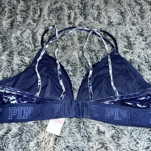 NWT Victoria’s Secret Pink Collection Vintage Blue Velvet Strappy Bralette L - Picture 3 of 4